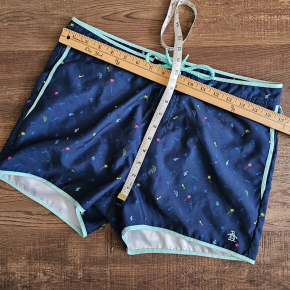 Original Penguin Munsingwear 4" Swim Shorts Trunks, 33, Blue Mini Print Tropical - Picture 4 of 12